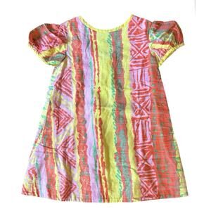 Vtg Peter Pan Dress Girls Size @8 Colorful Jamaican Batik Shortsleeved Lined